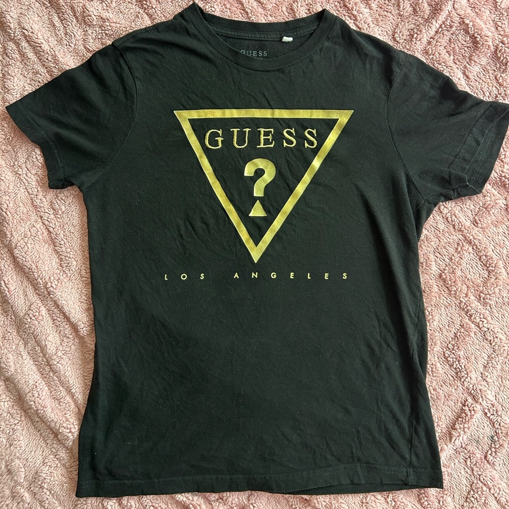 Guess Black Tee with Gold Logo Size Small
